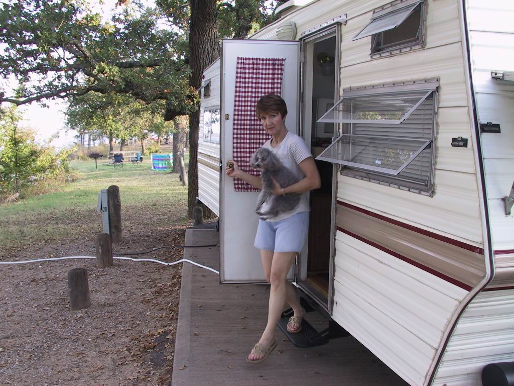Jeanne at trailer door